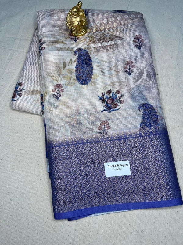 Erode Silk Digital Peacock Print Saree - Purple, Maroon, Cream