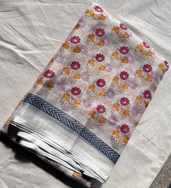 🌸 Soft Synthetic Printed Saree with Embroidered Blouse – Lightweight & Elegant - White , light red