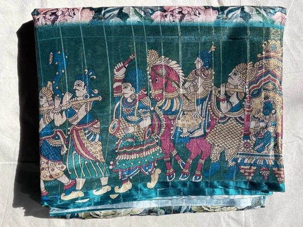   🌸Semi Linen Digital Print Saree with Traditional Pallu - light green