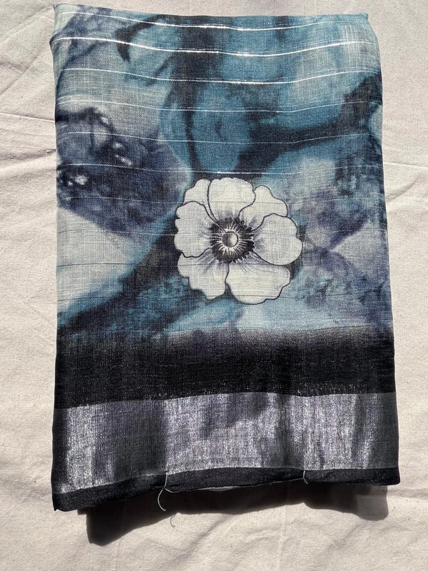 🌿 Linen Blend Saree Collection – Floral & Ikat Inspired Designs - Blue , Pink , Green