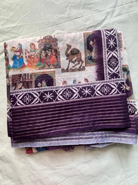 Rajasthani Digital Print Soft Synthetic Saree – Purple Border - light pink , purple