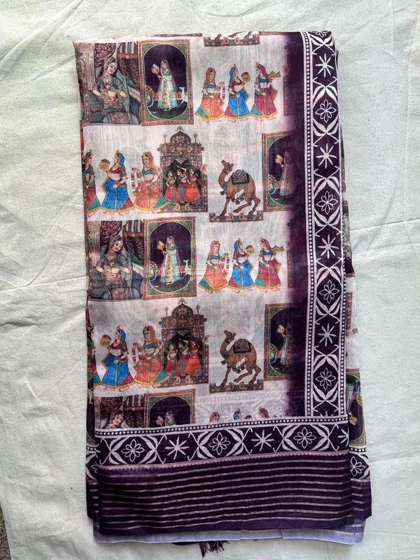 Rajasthani Digital Print Soft Synthetic Saree – Purple Border - light pink , purple