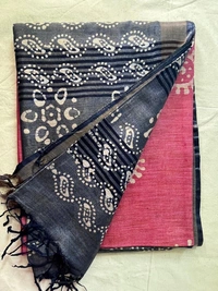 🖤 Soft Cotton Blend Dual Tone Saree – Grey & Rose Pink Bandhani Print - Grey with rose and Grey with green