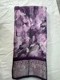 Crush Soft Synthetic Saree with Silver Zari Border - Black, Red, Purple