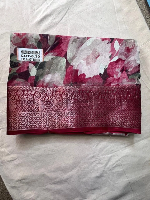 Crush Soft Synthetic Saree with Silver Zari Border - Black, Red, Purple