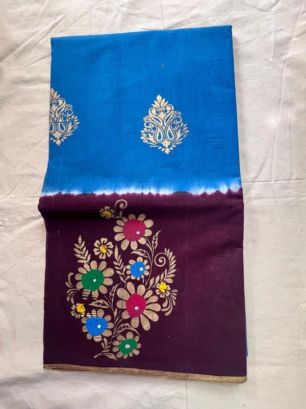 🌸 Hand Painted Cotton Saree Collection – Artistry in Every Fold - light pink,grey , purple , light green , blue