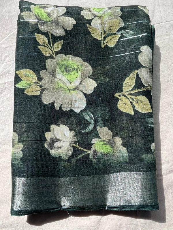 🌿 Linen Blend Saree Collection – Floral & Ikat Inspired Designs - Blue , Pink , Green