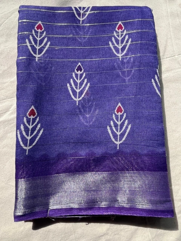 🌿 Linen Blend Saree Collection – Floral & Ikat Inspired Designs - Blue , Pink , Green