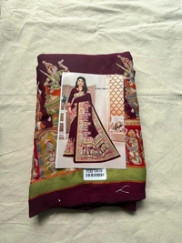 Viscose Kalamkari Saree with Traditional Art Print Border - Maroon, Red