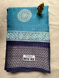 Synthetic Royal Silk Saree with Floral Weave Border - Pink, Light Green, Sky Blue