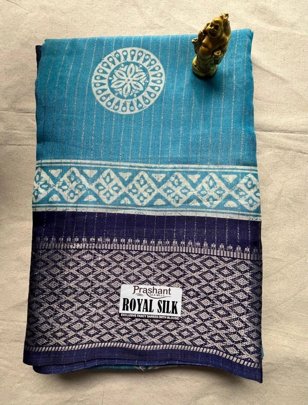 Synthetic Royal Silk Saree with Floral Weave Border - Pink, Light Green, Sky Blue