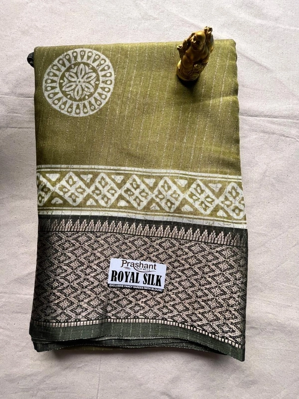 Synthetic Royal Silk Saree with Floral Weave Border - Pink, Light Green, Sky Blue