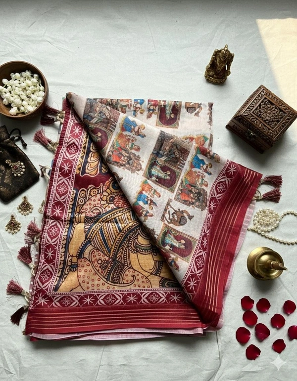 Rajasthani Digital Print Soft Synthetic Saree – Purple Border - light pink , purple