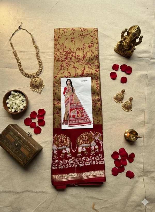 Soft Synthetic Saree withElephant Kalamkari Border - Grey, Dark Grey, Mustard Yellow, Purple