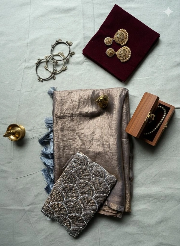 💎Aqua Blue Shimmer Saree with Sequin Embroidered Blouse - Royal Purple, Aqua Blue