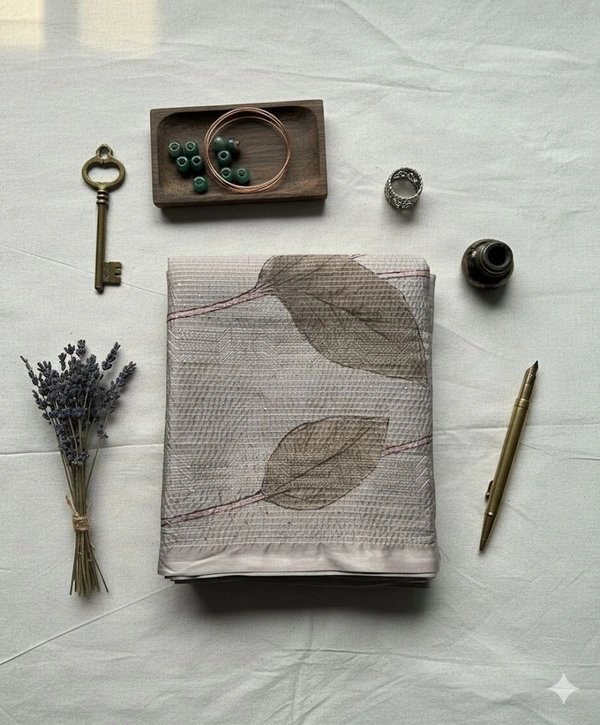 Weightless Linen Saree with Pink Rose Print - White, Grey, Purple