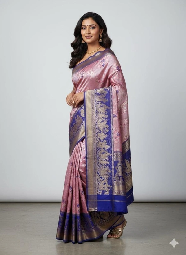 Dharmavaram Pattu with Palliki border With Free Shipping  - Free Size, Indigo