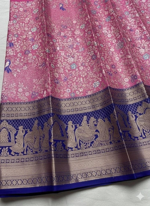 Dharmavaram Pattu with Palliki border With Free Shipping  - Free Size, Indigo