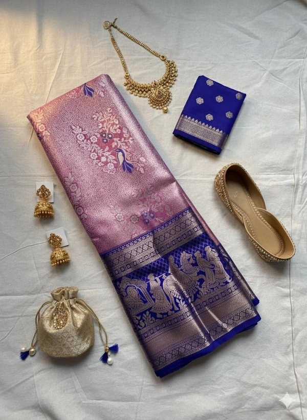 Dharmavaram Pattu with Palliki border With Free Shipping  - Free Size, Indigo