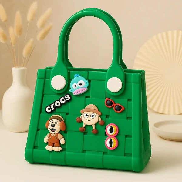 Cute Crocs Style Tote Bag with Cartoon Charms | Kawaii Waterproof EVA Handbag