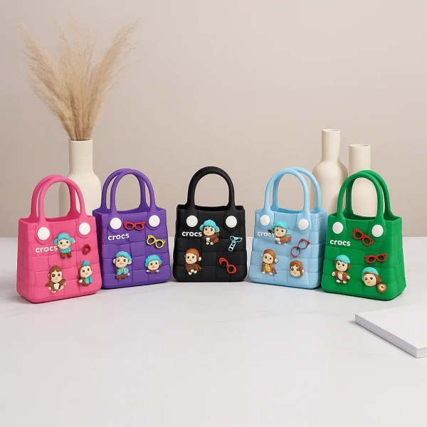 Cute Crocs Style Tote Bag with Cartoon Charms | Kawaii Waterproof EVA Handbag