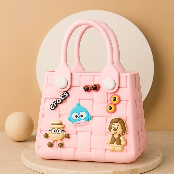 Cute Crocs Style Tote Bag with Cartoon Charms | Kawaii Waterproof EVA Handbag
