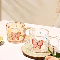 Kawaii Butterfly Glass Mug – Aesthetic Transparent Coffee Cup for Tea, Milk & Juice