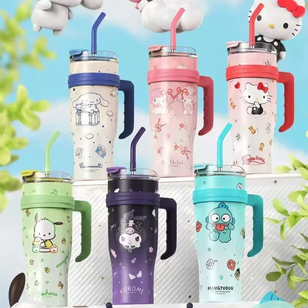 Sanrio Character 1200ml Tumbler with Handle & Straw | Leakproof Travel Mug for Hot & Cold Drinks