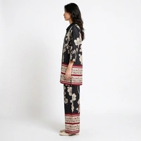 Guess What Women's Black Floral Print Co-ord Set | Shirt & Wide Leg Pants | Guess What - M, Black