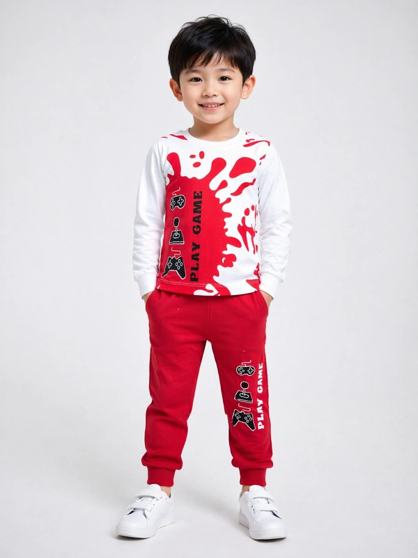 Boys' Gaming Printed Co-ord Set | Full Sleeve T-Shirt & Jogger Pants | Kids Casual Tracksuit | Multi-Colour
