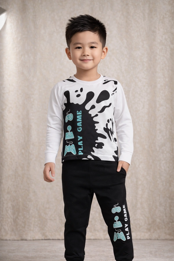 Boys' Gaming Printed Co-ord Set | Full Sleeve T-Shirt & Jogger Pants | Kids Casual Tracksuit | Multi-Colour