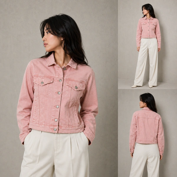 Guess What Women's Pink Denim Jacket | Slim Fit Cropped Jean Jacket for Girls | GuessWhat.in - M, PINK