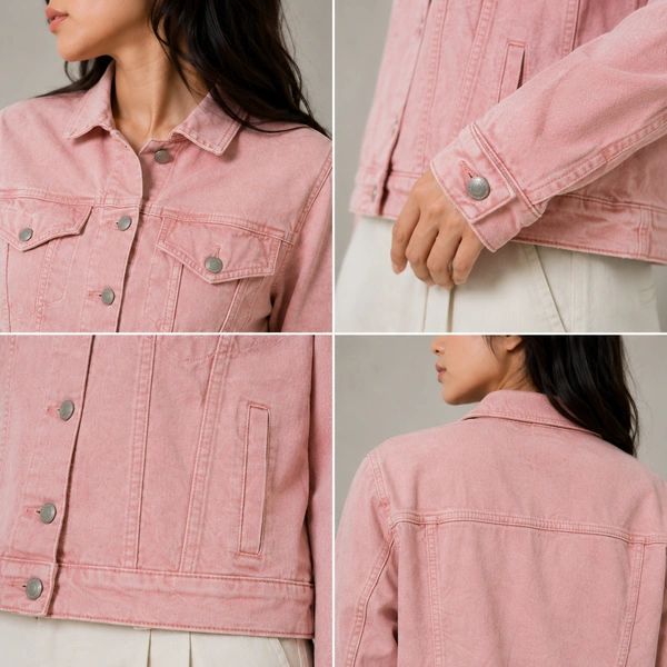 Guess What Women's Pink Denim Jacket | Slim Fit Cropped Jean Jacket for Girls | GuessWhat.in - M, PINK