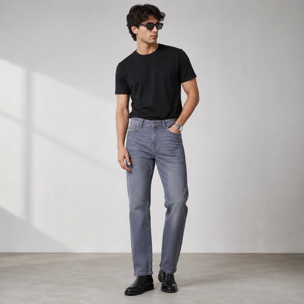 Guess What Men's Grey Regular Fit Jeans | Washed Straight Denim | Guess What - 28, CHARCOAL GREY