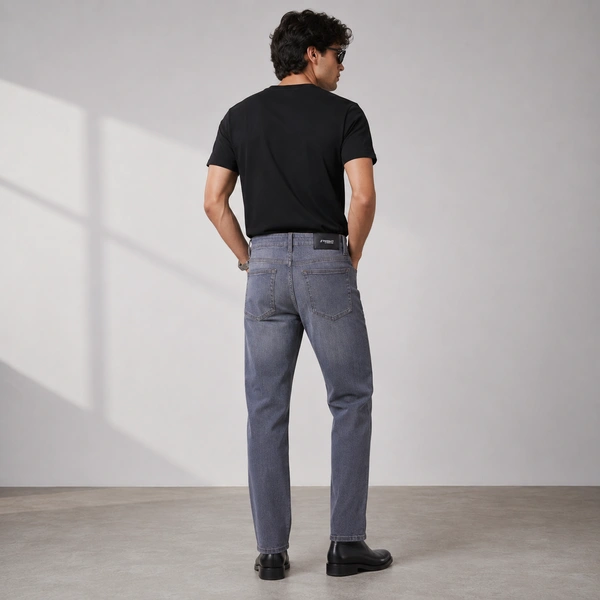 Guess What Men's Grey Regular Fit Jeans | Washed Straight Denim | Guess What - 28, CHARCOAL GREY