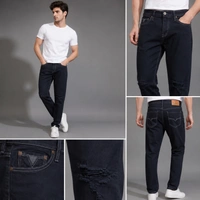 Guess What Men's Z-Black Straight Fit Distressed Jeans | Dark Wash Ripped Denim | GuessWhat - 30, BLACK