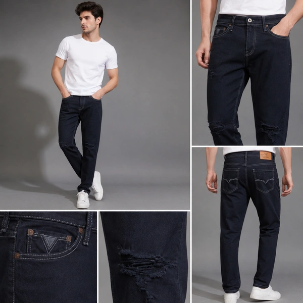 Guess What Men's Z-Black Straight Fit Distressed Jeans | Dark Wash Ripped Denim | GuessWhat - 30, BLACK