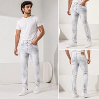 Guess What Men's Ice White Glitter Distressed Regular Fit Jeans | Crystal Spray Denim | GuessWhat - 34, SHADED ICE WHITE