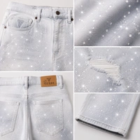 Guess What Men's Ice White Glitter Distressed Regular Fit Jeans | Crystal Spray Denim | GuessWhat - 34, SHADED ICE WHITE