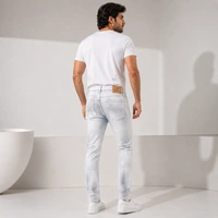 Guess What Men's Ice White Glitter Distressed Regular Fit Jeans | Crystal Spray Denim | GuessWhat - 34, SHADED ICE WHITE