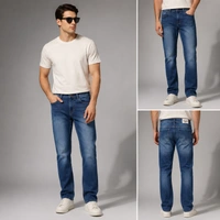 Guess What Men's Mid Blue Straight Fit Jeans | Classic Washed Denim | Guess What - 30, BLUE
