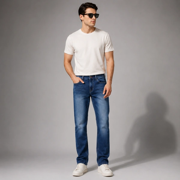Guess What Men's Mid Blue Straight Fit Jeans | Classic Washed Denim | Guess What - 30, BLUE