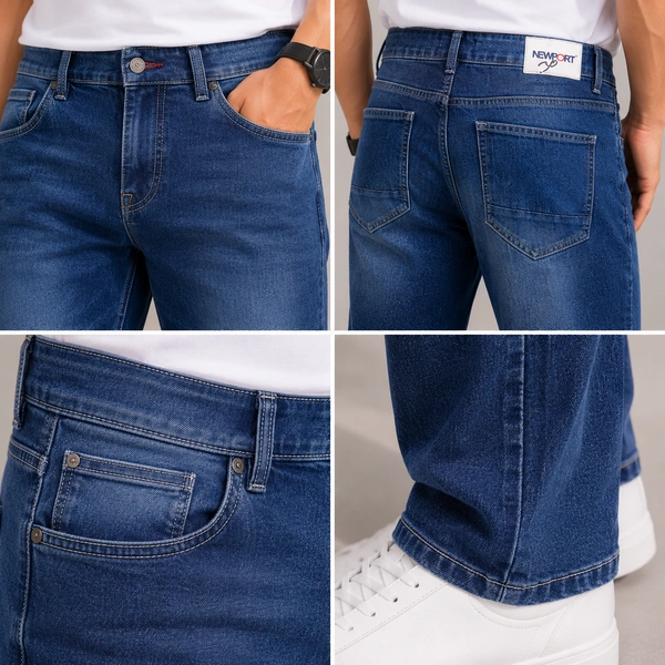 Guess What Men's Mid Blue Straight Fit Jeans | Classic Washed Denim | Guess What - 30, BLUE