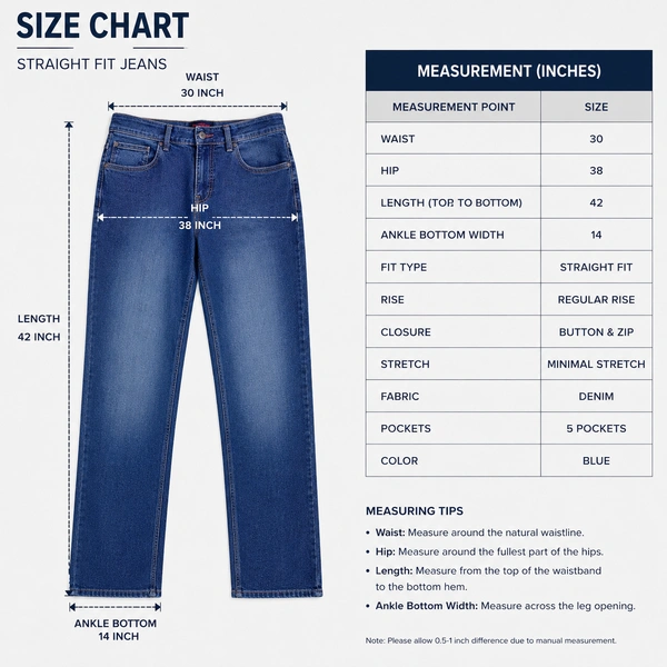 Guess What Men's Mid Blue Straight Fit Jeans | Classic Washed Denim | Guess What - 30, BLUE