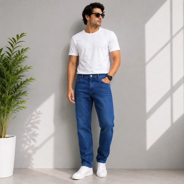 Guess What Men's Royal Blue Regular Fit Jeans | Classic Dark Wash Denim | Guess What - 32, Royal Blue