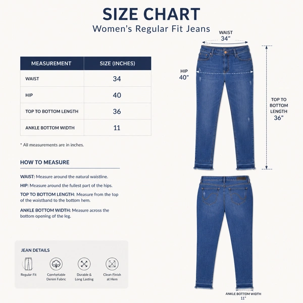 Guess What Women's Mid Blue Regular Ankle Fit Jeans | Frayed Hem Distressed Denim | Guess What - 34, Mid Blue