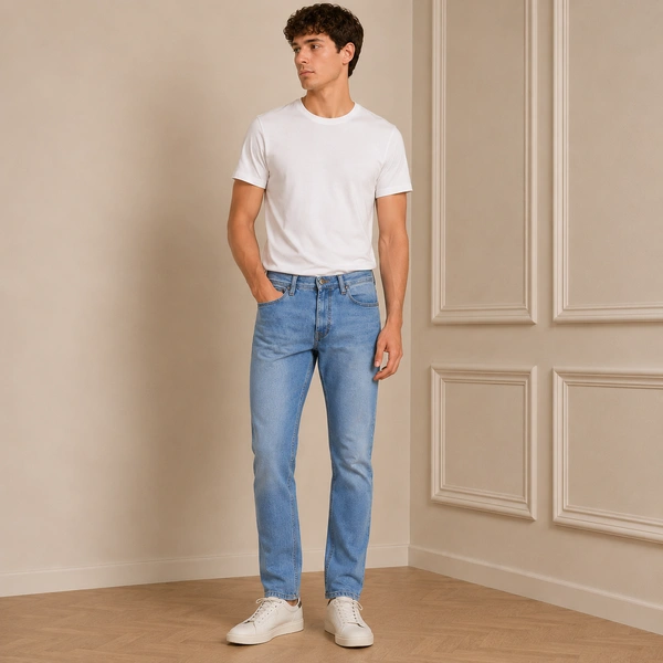 Guess What Men's Light Blue Regular Fit Jeans | Ice Wash Classic Denim | Guess What - 30, Light Blue