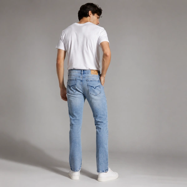 Guess What Men's Light Blue Straight Fit Distressed Jeans | Heavy Ripped Denim | Guess What - 40, Light Blue