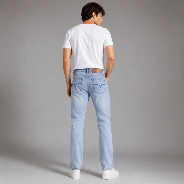 Guess What First Class Denims Men's Light Blue Straight Fit Jeans | Ice Wash Premium Denim | GuessWhat.in - 36, SHADED BLUE