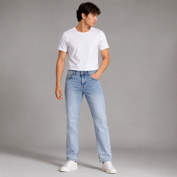 Guess What First Class Denims Men's Light Blue Straight Fit Jeans | Ice Wash Premium Denim | GuessWhat.in - 36, SHADED BLUE